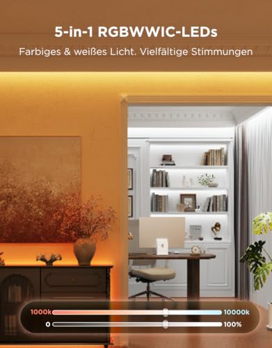 Detalle de Govee LED Strip Light 5m RGBWWIC mit LuminBlend+ – smarte Farbverläufe inkl. DreamView und Matter-Kompatibilität