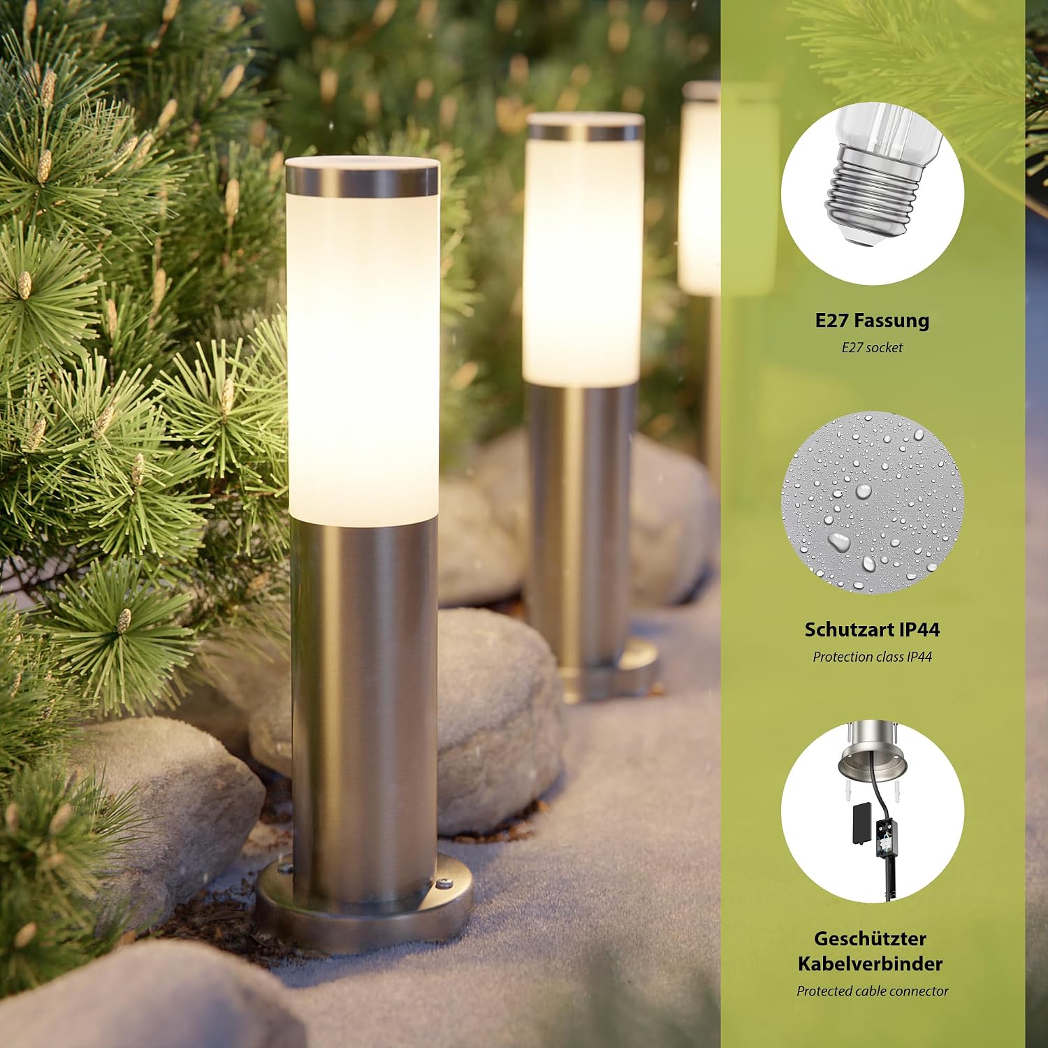 Detalle de PORU dissuasore luminoso per esterno in acciaio inox, rotondo 38,5 cm con lampada E27 3,99W 471 lm