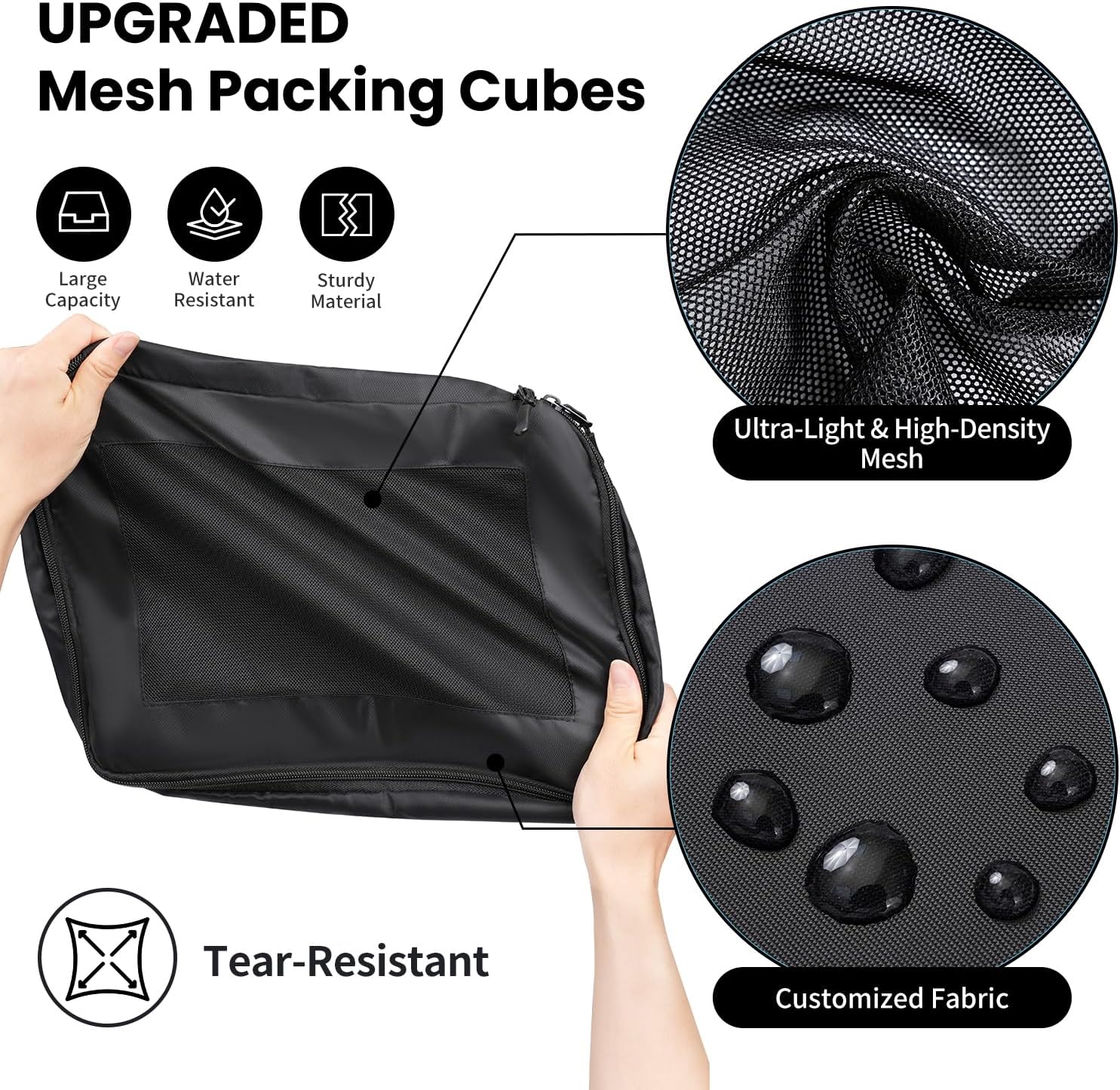 Detalle de Prezon Packing Cubes for Suitcase 10 Set (Black) – lightweight travel organisers with see-through mesh