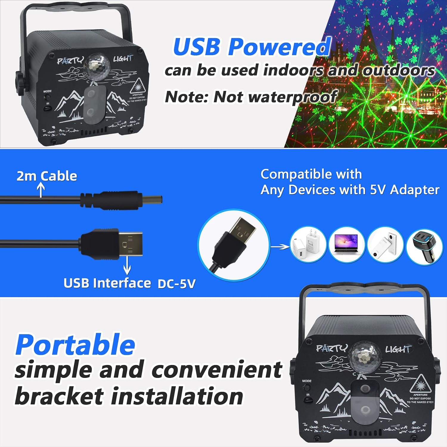 Detalle de Atotalof DQ-R90C Party Light with Remote, RGB Patterns and Sound Control