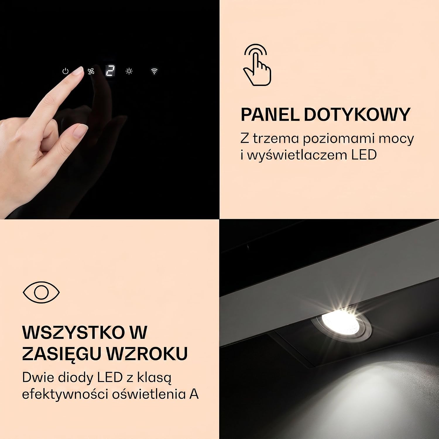 Detalle de Klarstein 1004023 Aurora afzuigkap 90 cm met 563 m³/h, wifi en RGB-leds