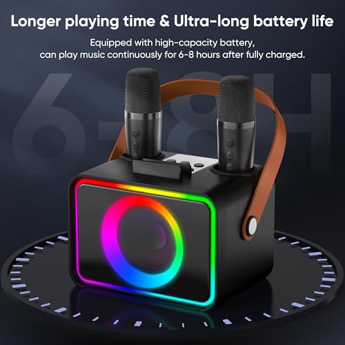 Detalle de Wowstar Karaoke Machine 2: Portable Bluetooth Karaoke Speaker with 2 mics and Disco Lights