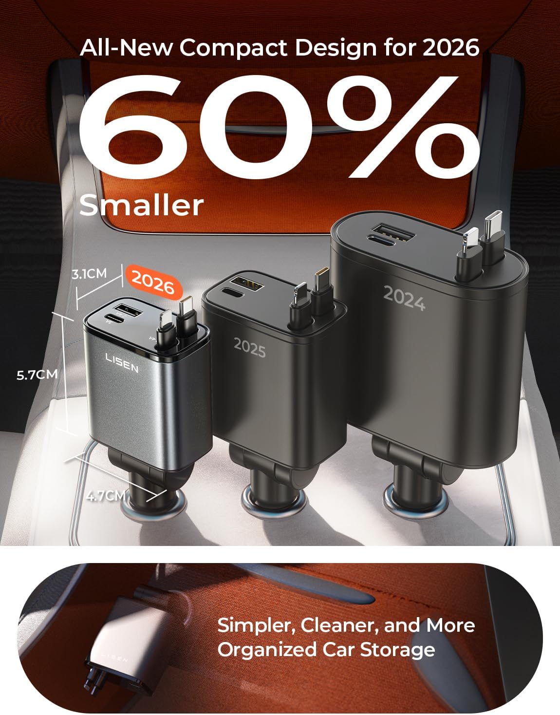 Thumbnail 4 de LISEN Retractable 69W Car Charger USB-C