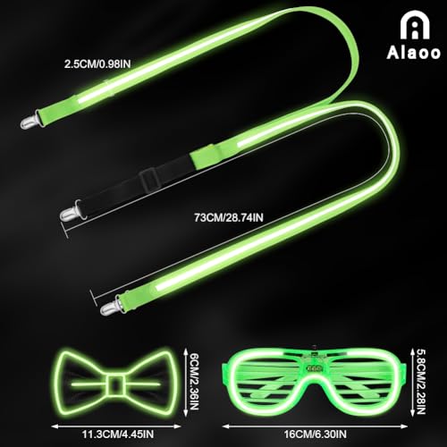 Thumbnail 8 de Alaoo Gafas LED Luminosas, Conjunto de Gafas + Pajarita + Tirantes Luminosos en Verde