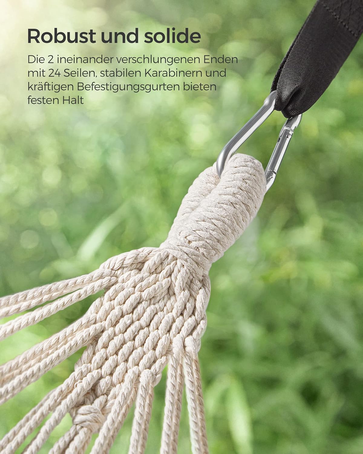 Detalle 2 de SONGMICS Hängematte 210 x 150 cm – Doppelhängematte, 300 kg Tragfähigkeit, blau (GDC15BU)