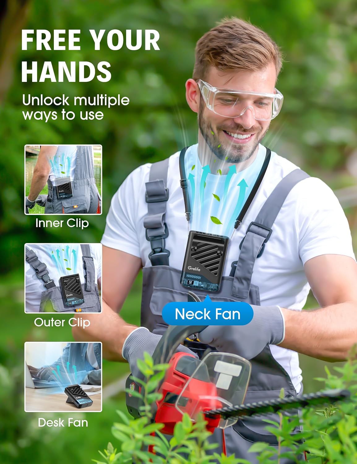 Detalle 2 de Grelife ZAY-F020 AI Portable Waist Fan, 5 Speeds, LED Display