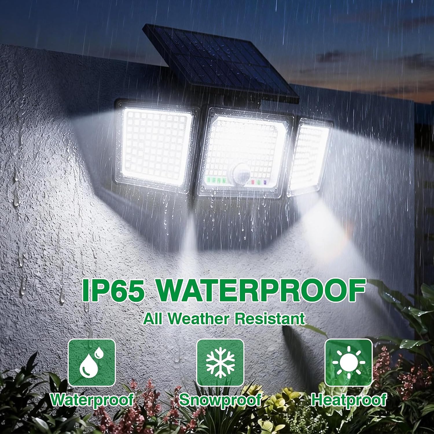 Thumbnail 5 de Claoner Solar Motion Sensor Flood Lights (286 LED, 3500LM) with Power Display & 3-Head Adjustable Design, IP65 (2-Pack)
