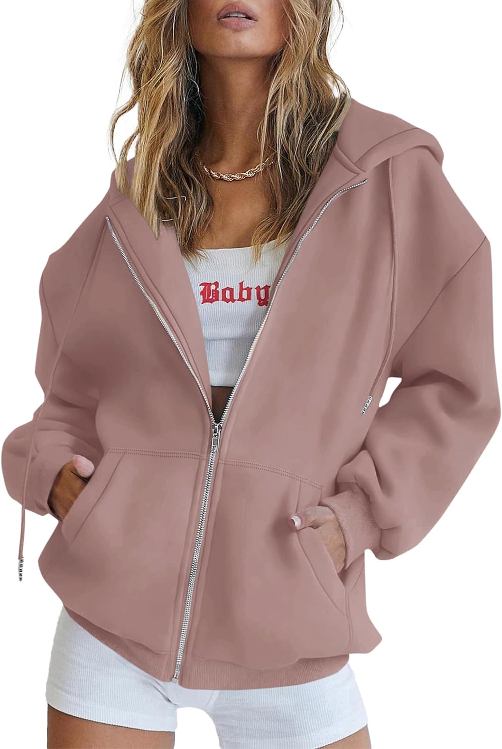 Detalle de PRETTYGARDEN Women's 2026 Spring Zip Up Y2K Hoodies: Cozy, Casual jacket with pockets