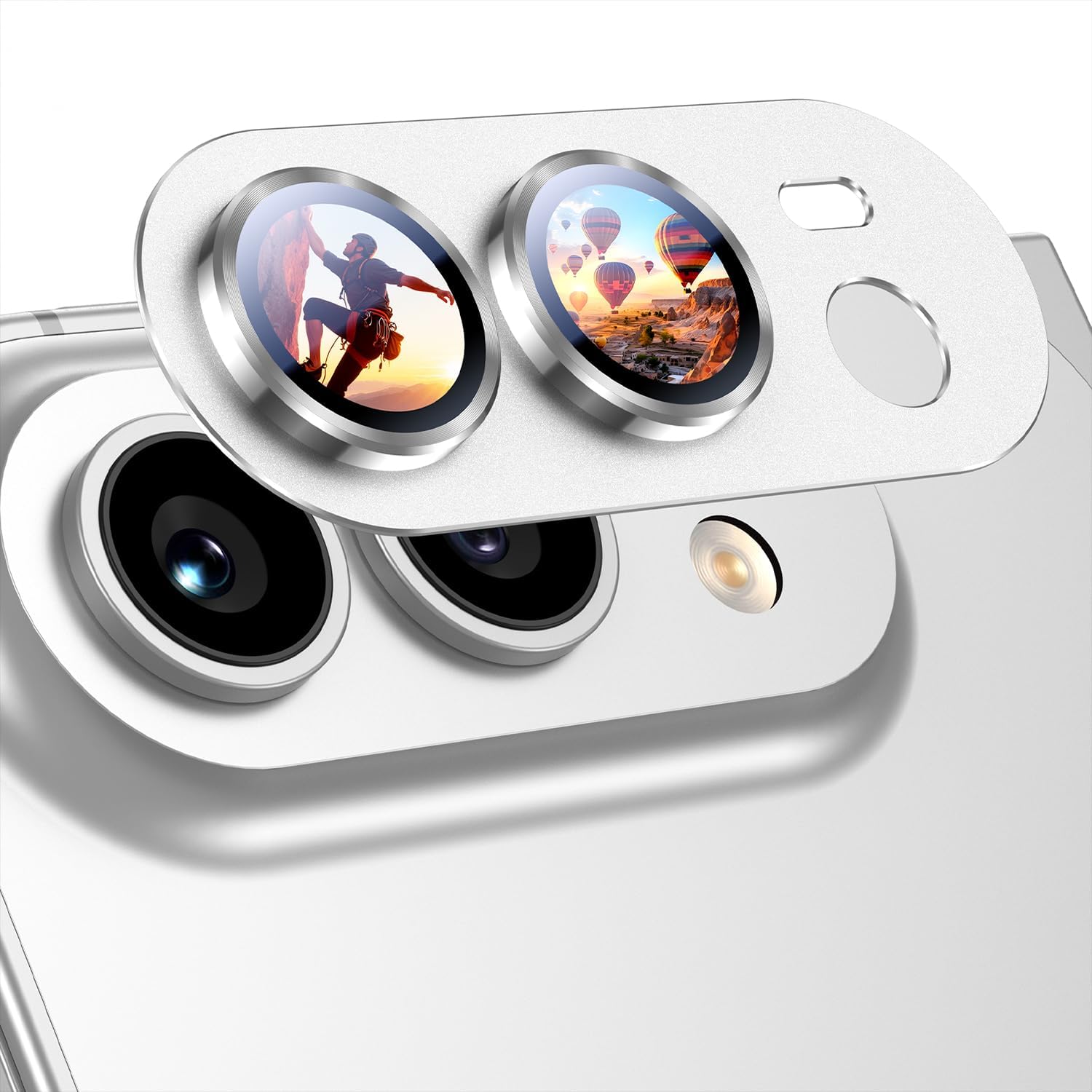Detalle de Uyiton iPhone Duo Camera Lens Protector, Sapphire Glass, Metal Frame, Star White