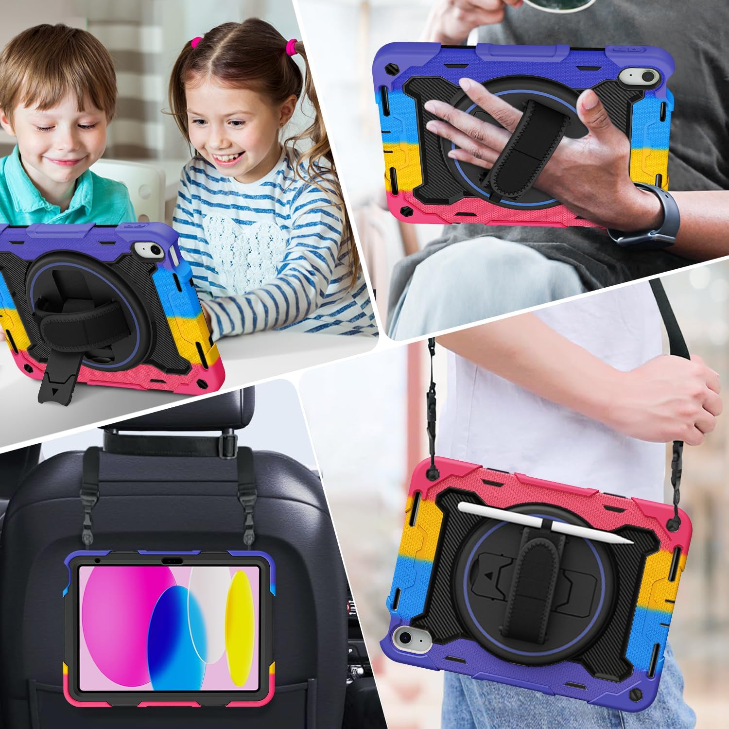 Detalle de ROSROME Case for iPad (A16) 11th/10th Gen with HD Screen Protector – Rainbow, Heavy Duty Shield