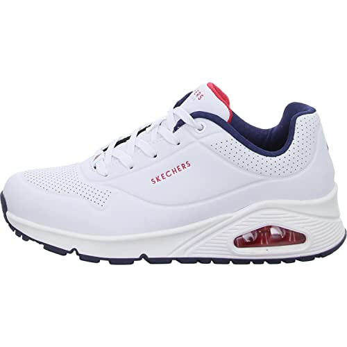 Detalle de Skechers Damen UNO Stand ON AIR Sneaker – WNVR White Durabuck, Navy & Red, Größe 36 EU