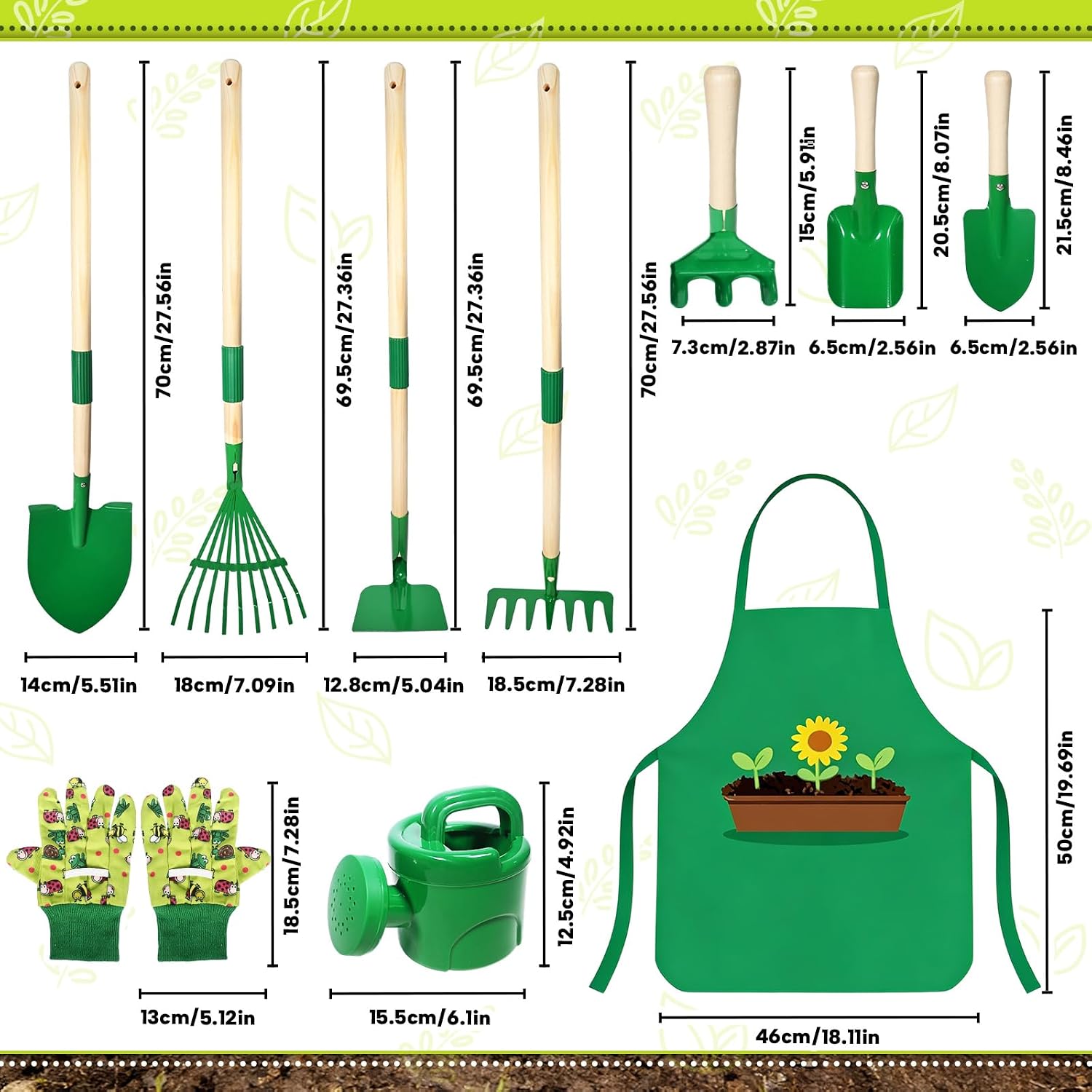 Detalle de Kinder Gartenwerkzeug-Set 10-teilig aus Metall