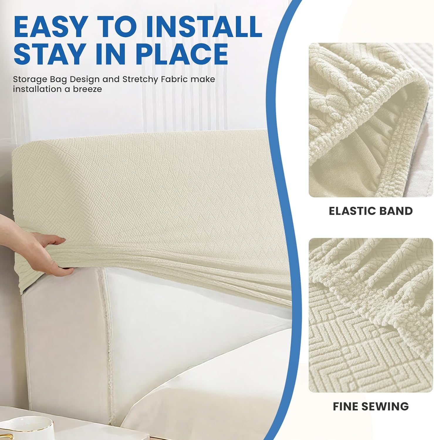Thumbnail 5 de YSTELLAA Copri Testata Letto Singolo 120 cm beige, copripalliera elasticizzata antipolvere lavabile