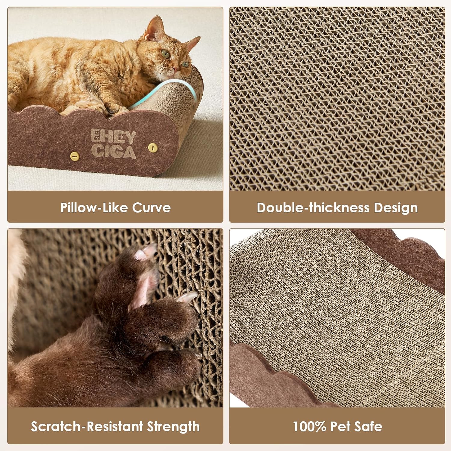 Detalle 2 de EHEYCIGA PT35SA03L 26-Inch Cardboard Cat Scratcher Bed with Toys, Brown