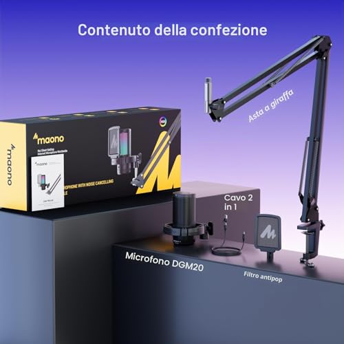 Thumbnail 7 de MAONO Microfono Gaming RGB: microfono USB con cancellazione rumore e illuminazione dinamica per streaming e podcast