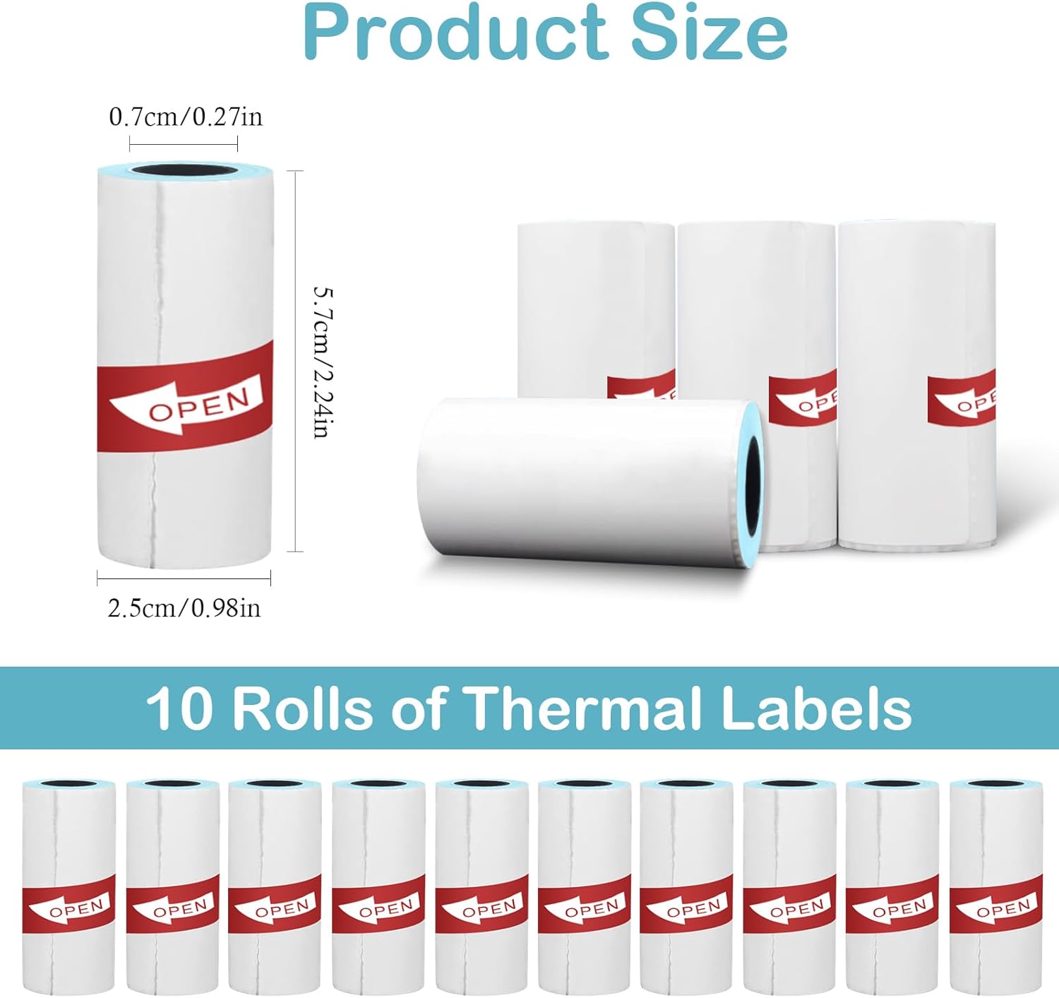 Thumbnail 1 de Carta per stampante termica con adesivo: 10 rotoli 57 x 25 mm bianchi per mini stampanti tascabili