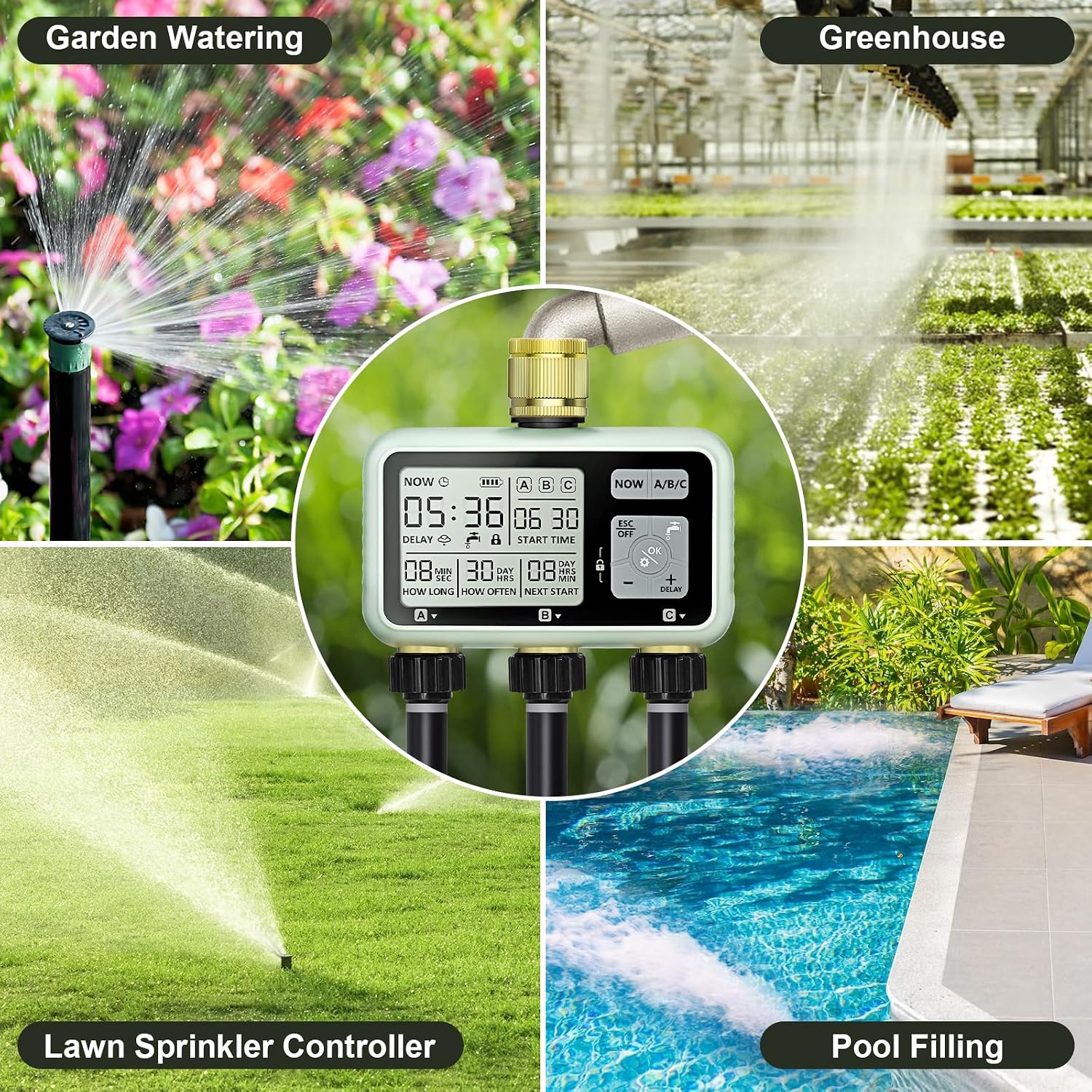 Thumbnail 6 de Johgee Centralina di irrigazione a 3 uscite: controllo flessibile per giardino con ingresso/uscita in ottone