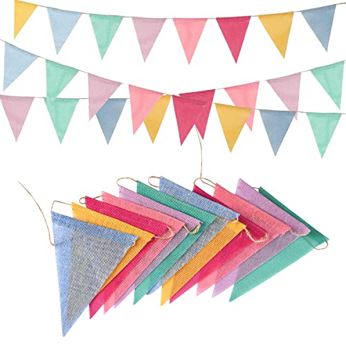 Detalle de GREATRIL Wimpelkette Outdoor Pastell 16 m – 4er Set, wetterfestes Leinenimitat mit 48 Flaggen