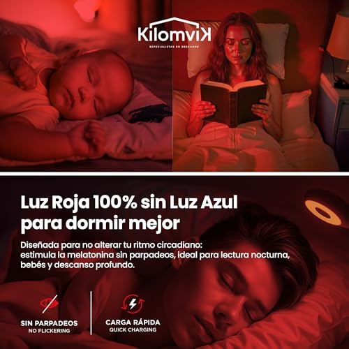 Thumbnail 5 de KILOMVIK Lampara Luz Roja Nocturna Melatonina - Lectura suave para dormir mejor