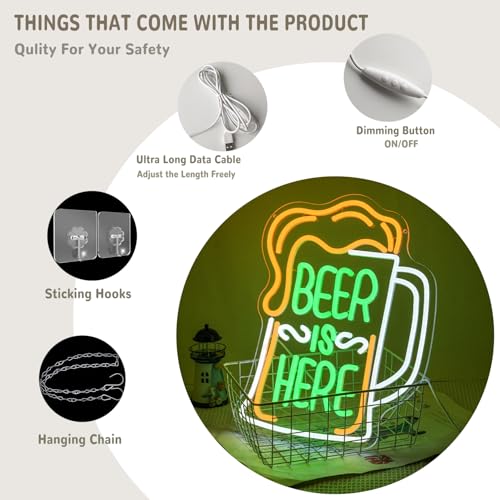 Detalle de LMSIGNLY Beer Is Here Neon Schild – LED-Neon Wanddekoration für Bar, Zuhause und Partys
