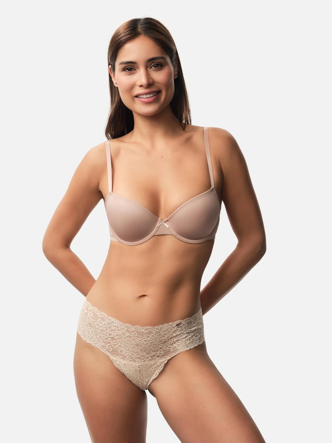Detalle de Dorina Comfort Spitze Lace T-Shirt BH für Frauen – 2er-Pack, 3/4-Schale, gepolsterte Bügel-BHs in Schwarz, Rosa, Rot und Elfenbein