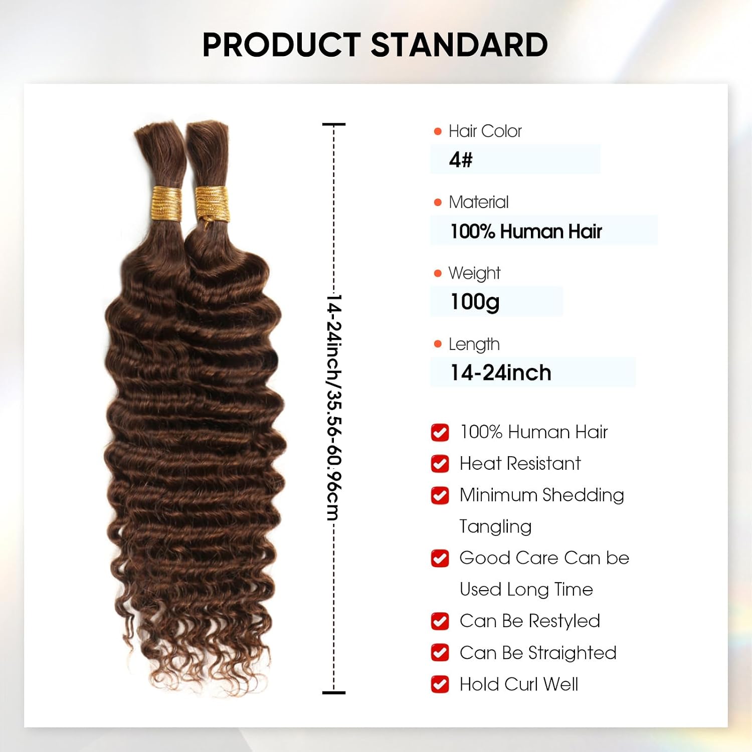 Detalle 2 de Human Braiding Hair 20 Inch 100g Deep Wave