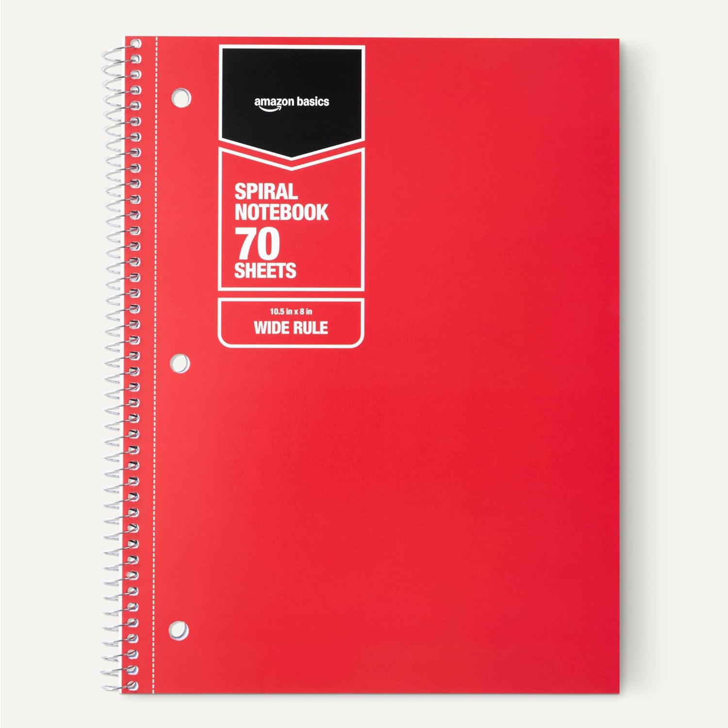 Detalle de Amazon Basics Wide Ruled Spiral Notebook 70 Sheets, 8 x 10.5 Inches — 5-Pack (Solid Colors)