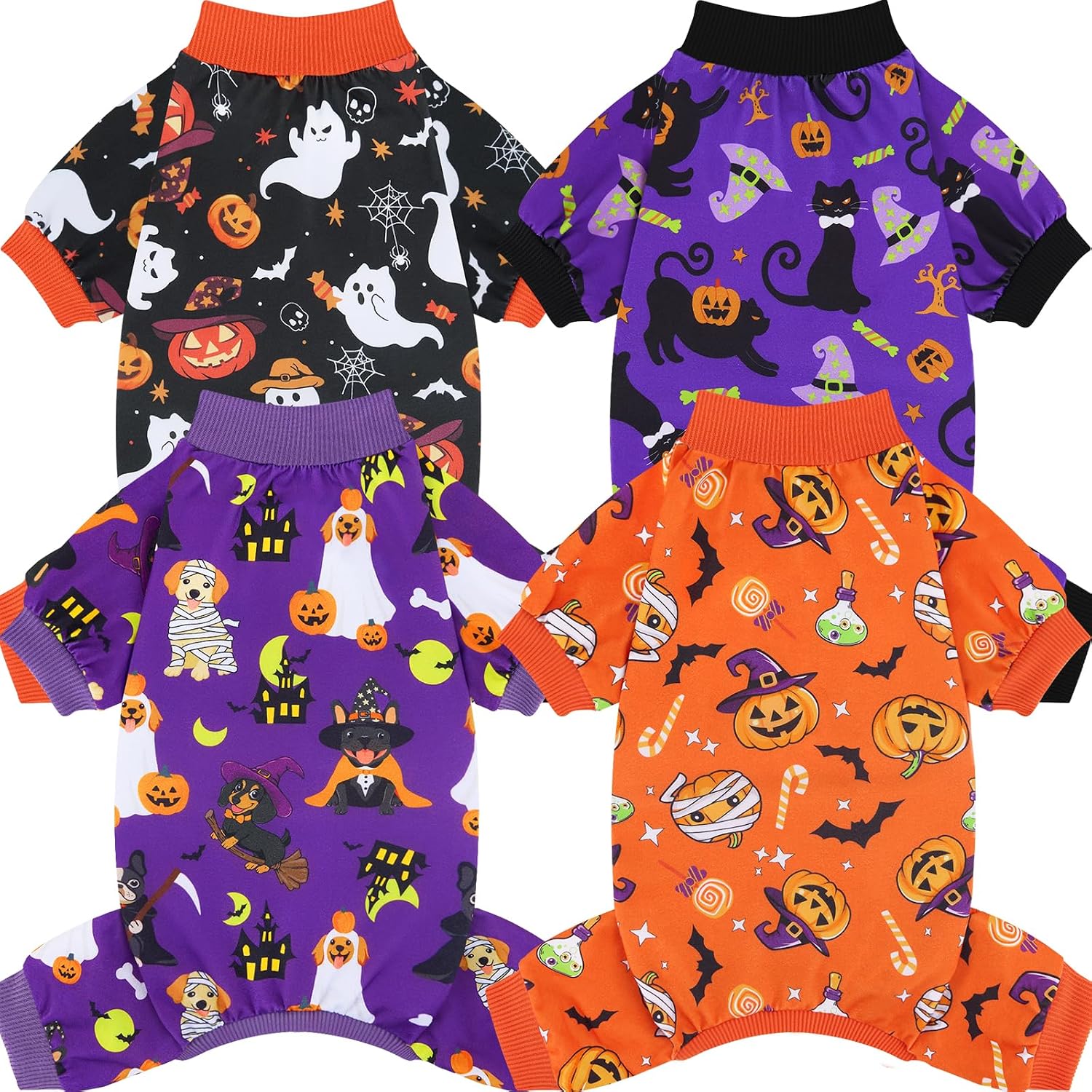 Detalle de XPUDAC 4-Pack Halloween Dog Pajamas, Small, Stretchy Polyester Blend