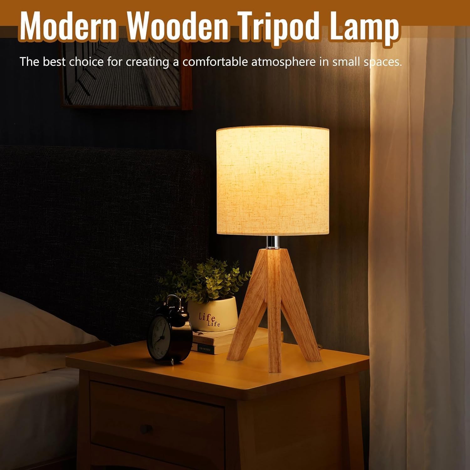 Detalle de Maichixin XLGZ-T1-005XX Wooden Tripod Table Lamps, 2-Pack with 3 Colour Temperatures
