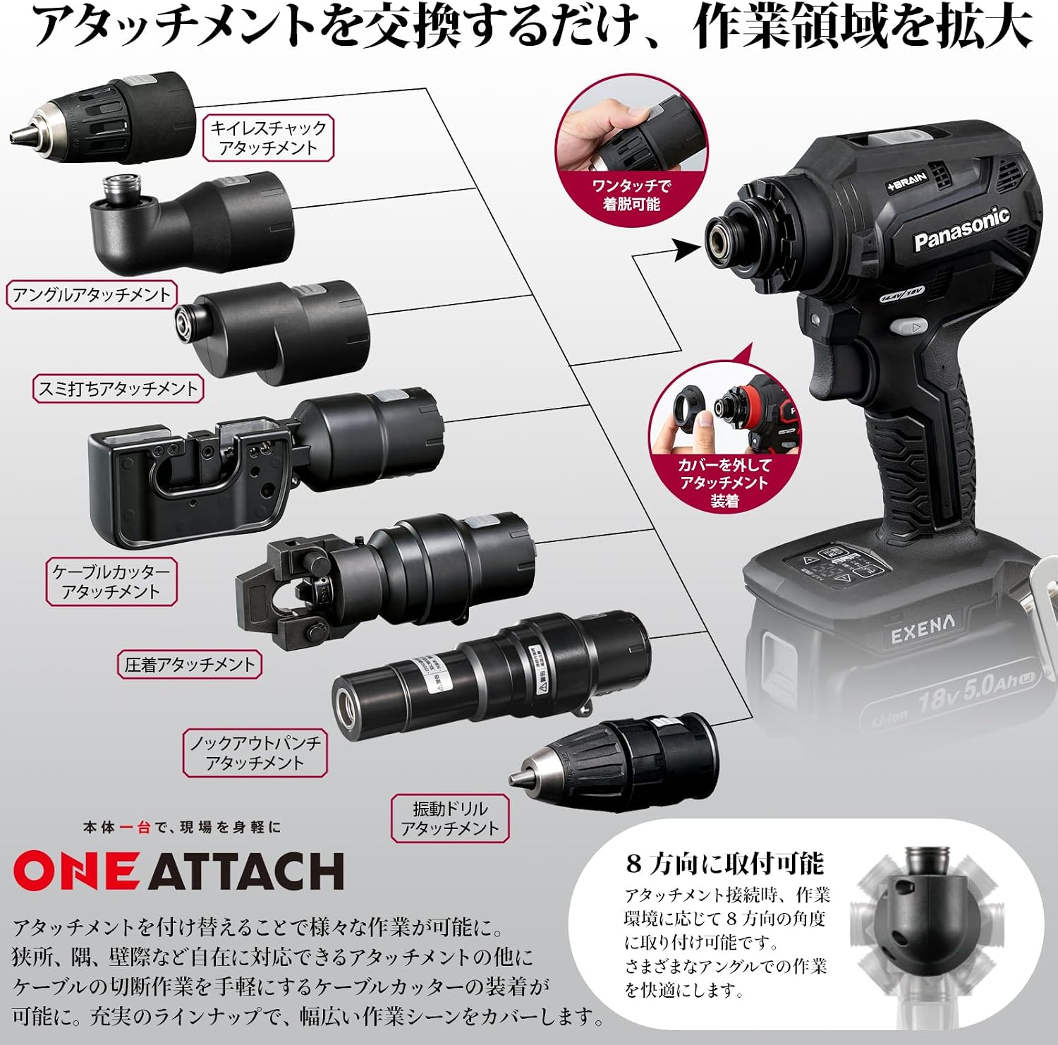 Detalle de パナソニック EZ9HX504 キイレスチャックアタッチメント 軸径Φ1.5~Φ13mm対応