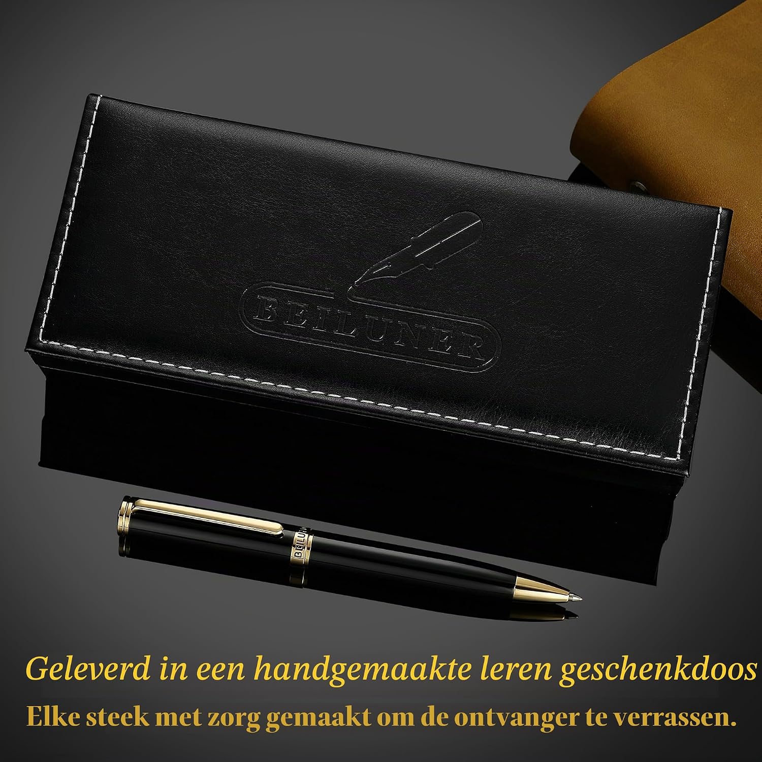 Detalle 1 de BEILUNER XZB-301-BK gelpen van messing met 24K-goudlaag en zwarte lak