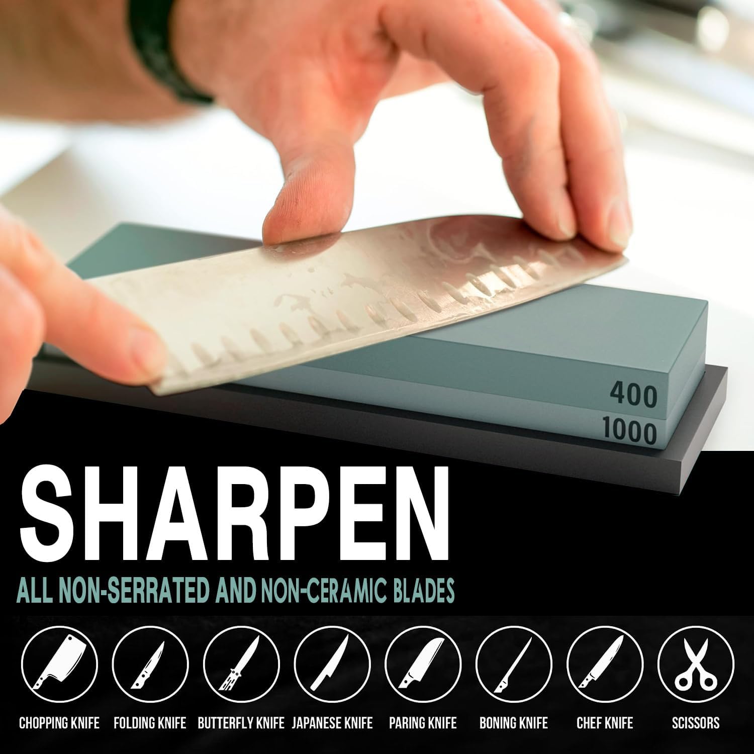 Detalle de vuwo 001 400/1000 Grit Whetstone Knife Sharpener with Silicone Holder