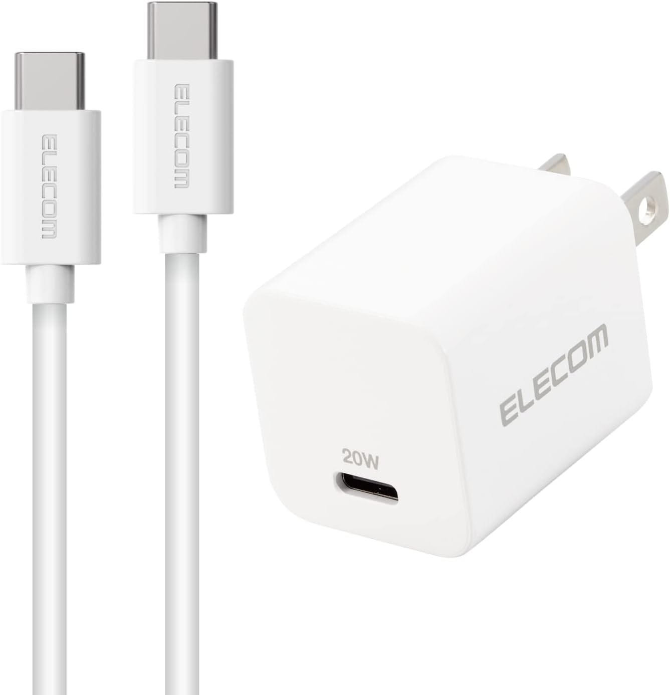 Detalle de エレコム EC-AC17WH USB PD 20W充電器 USB Type-Cポート・C-Cケーブル1.5m付属