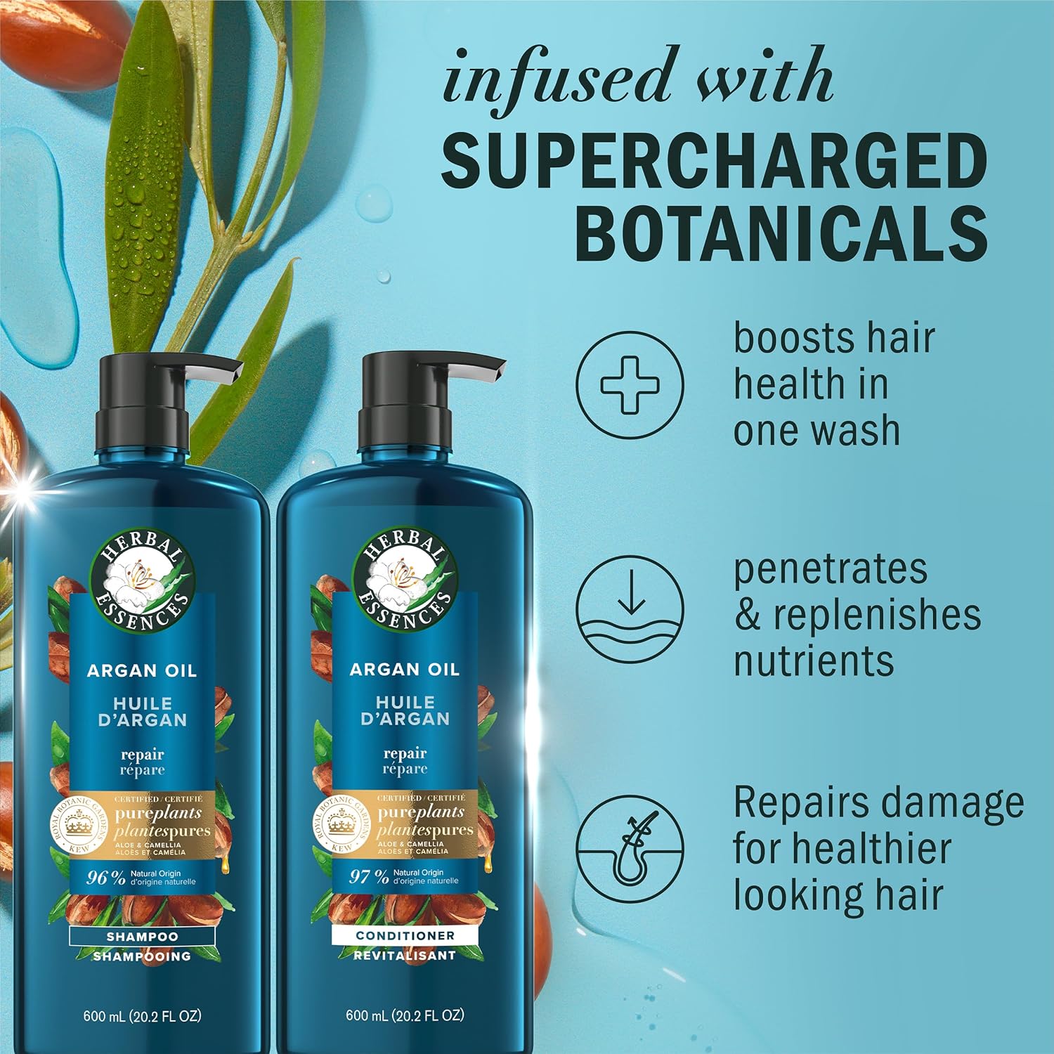 Detalle 2 de Herbal Essences Argan Oil Shampoo & Conditioner, 20.2 Fl Oz, 2-Pack