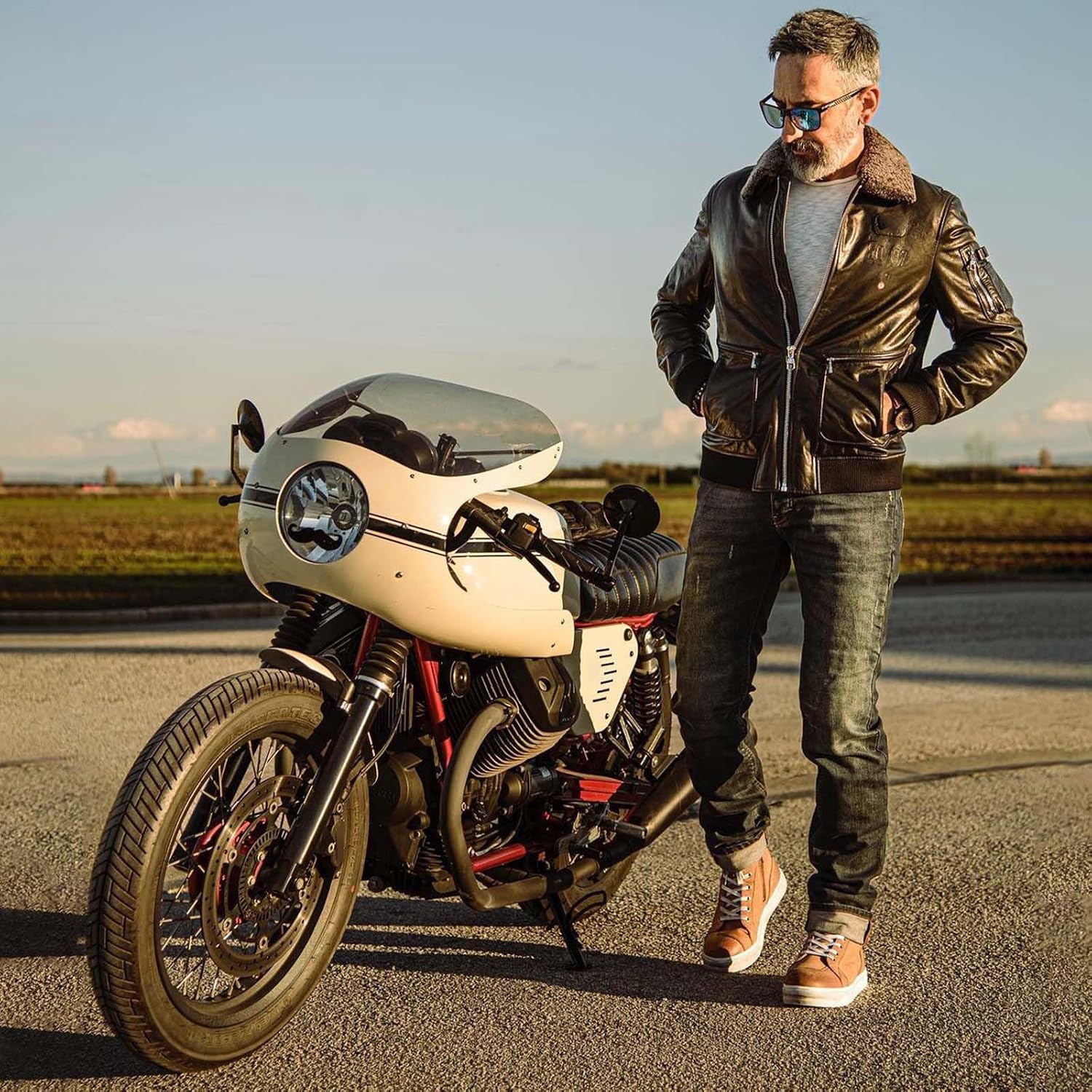 Detalle de Scarpe da moto retrò da uomo in pelle con cerniera e suola antiscivolo marrone (tomaia traspirante)