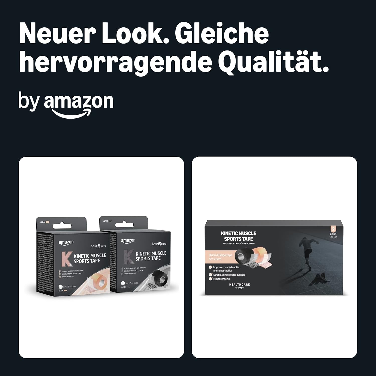 Thumbnail 1 de Healthcare by Amazon Kinesio-Tape (5 m x 5 cm) – 2er-Pack, Schwarz/Beige