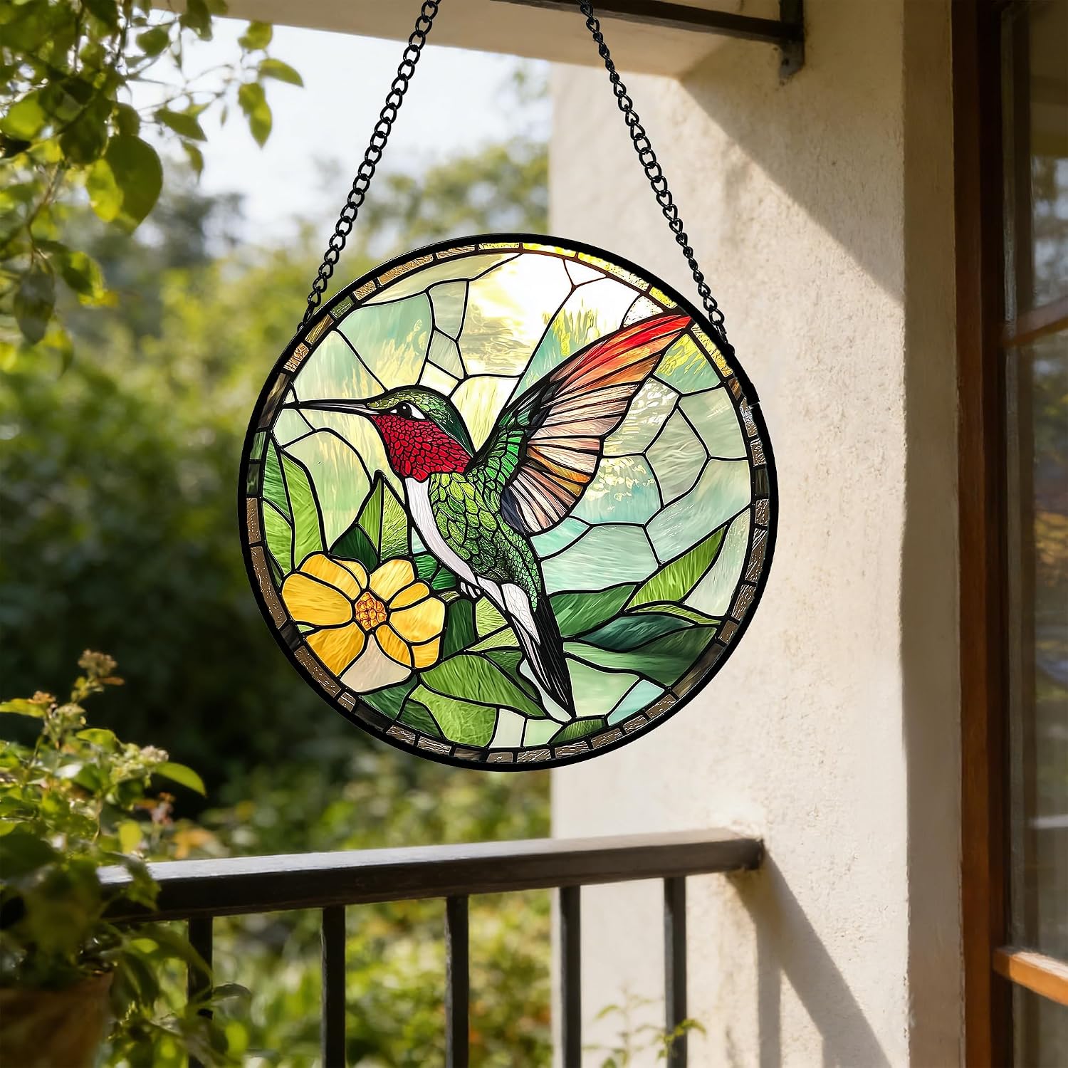 Detalle 2 de Hummingbird Stained Glass Window Suncatcher, 9.8 in.