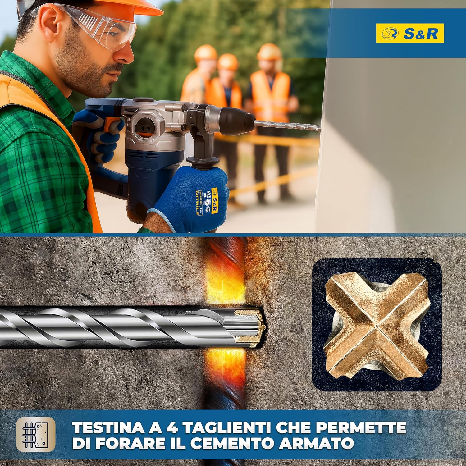 Thumbnail 2 de Punte Trapano SDS-Plus a 4 taglienti – Set professionale da 7 pezzi (Ø 5/6/8/10/12 x 16 cm) per muro e cemento armato