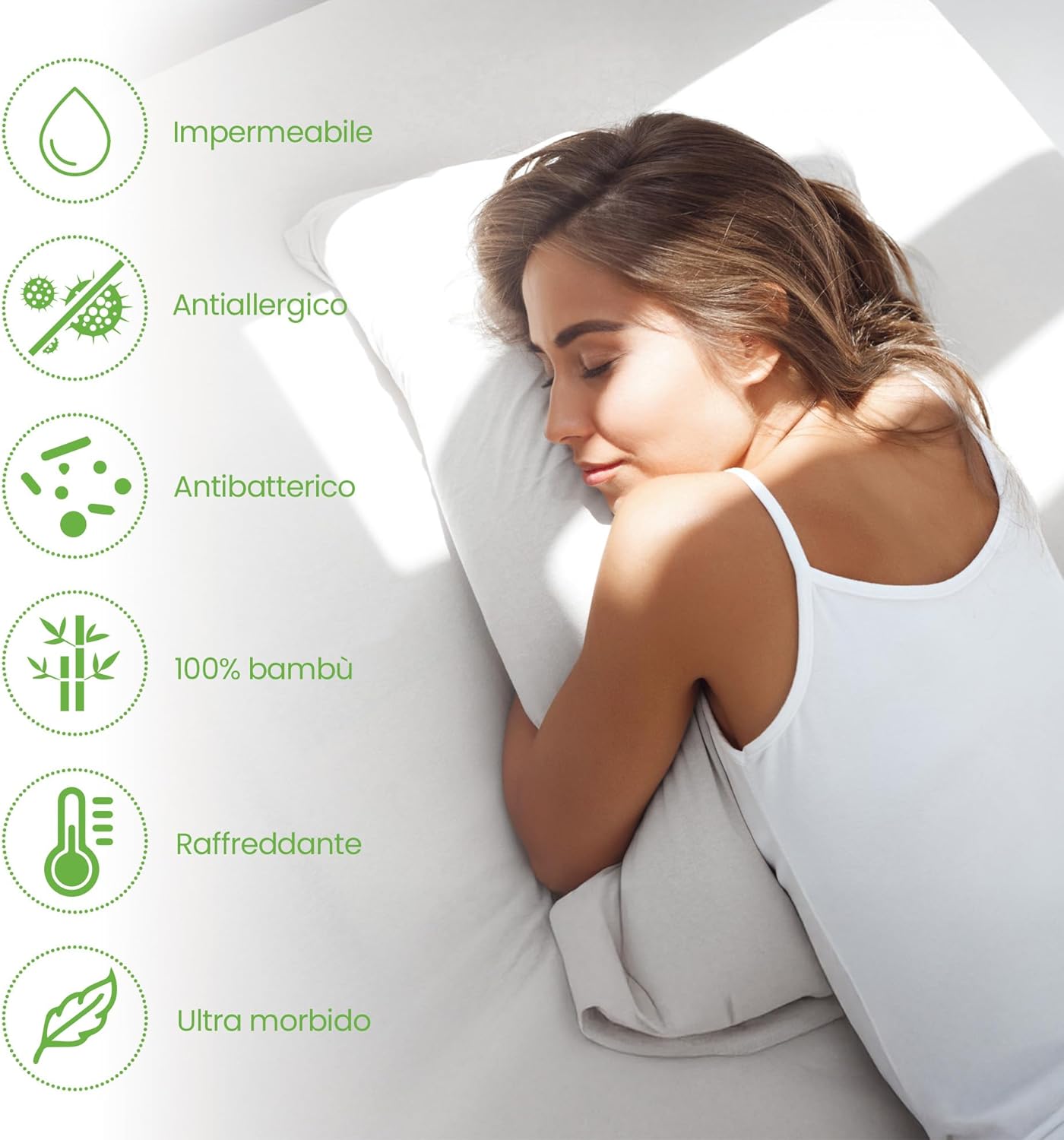 Thumbnail 1 de Copri Materasso Matrimoniale 180 x 200 cm in Bambù 100% – Impermeabile, Traspirante e Antiallergico