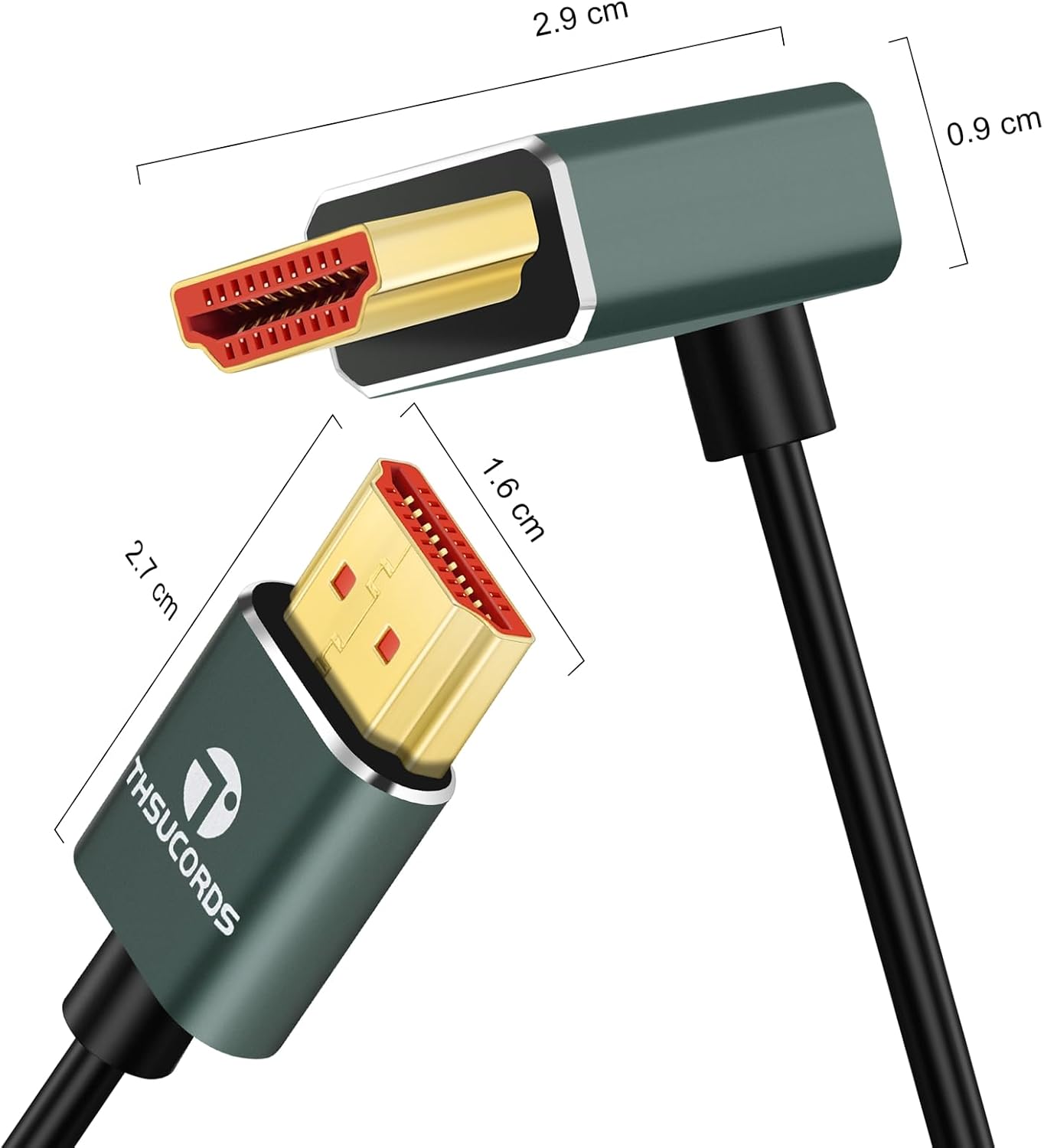 Detalle de THSUCORDS ultradünnes 8K HDMI 2.1 Winkelkabel (90° abwärts) 2 m – unterstützt 8K@60 Hz & 4K@120 Hz