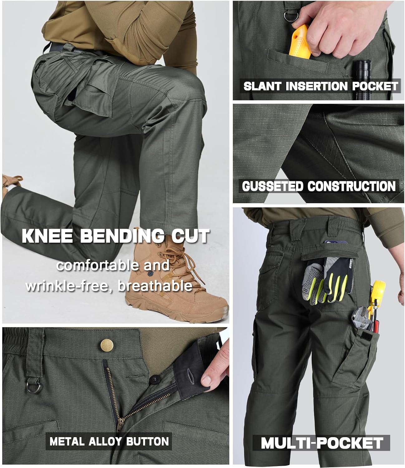 Thumbnail 3 de SPOSULEI Men’s Tactical Ripstop Cargo Work Pants with 9 Pockets (Water-Resistant, Breathable)