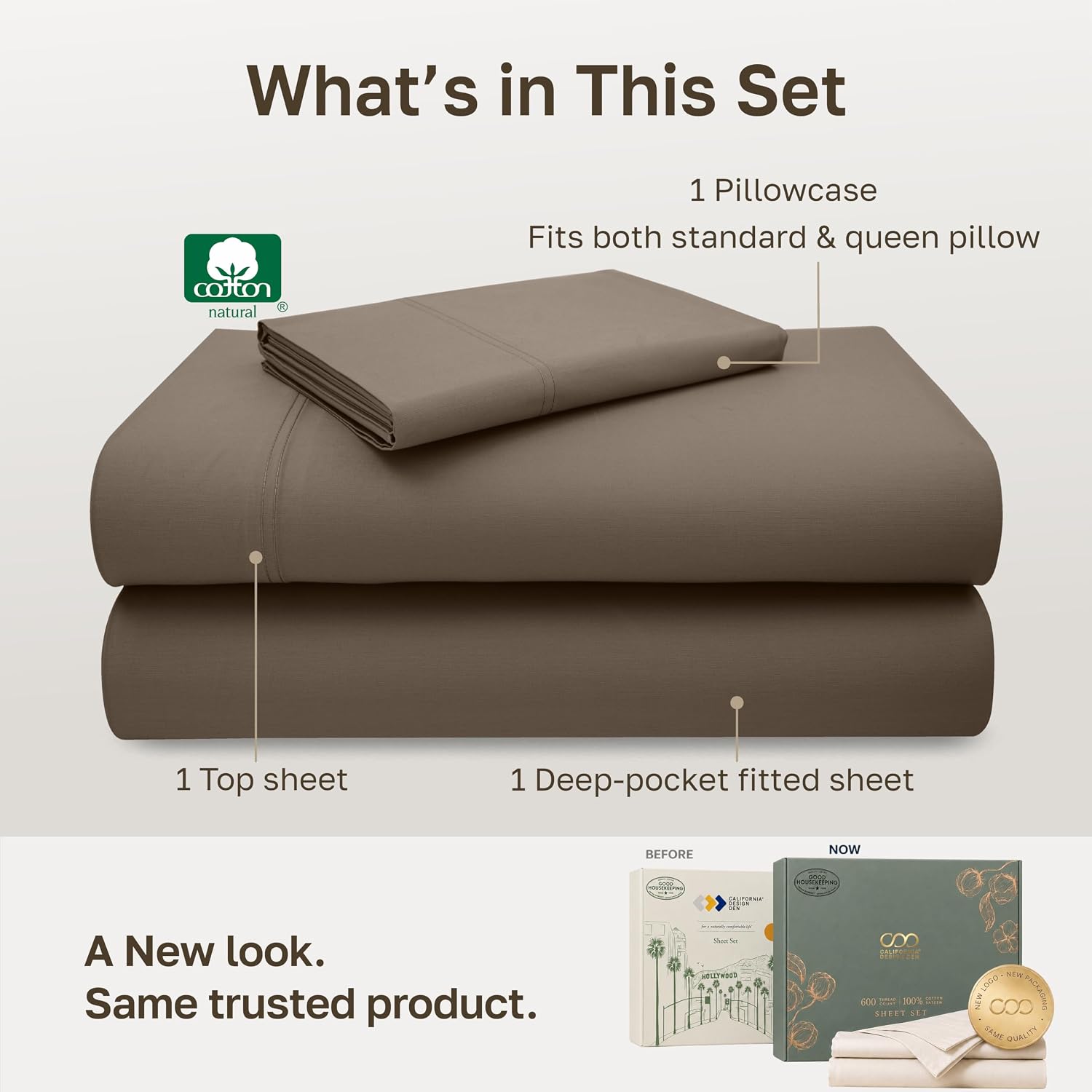 Detalle de California Design Den 840307184313 Twin Cotton Sateen Sheet Set, 600 Thread Count