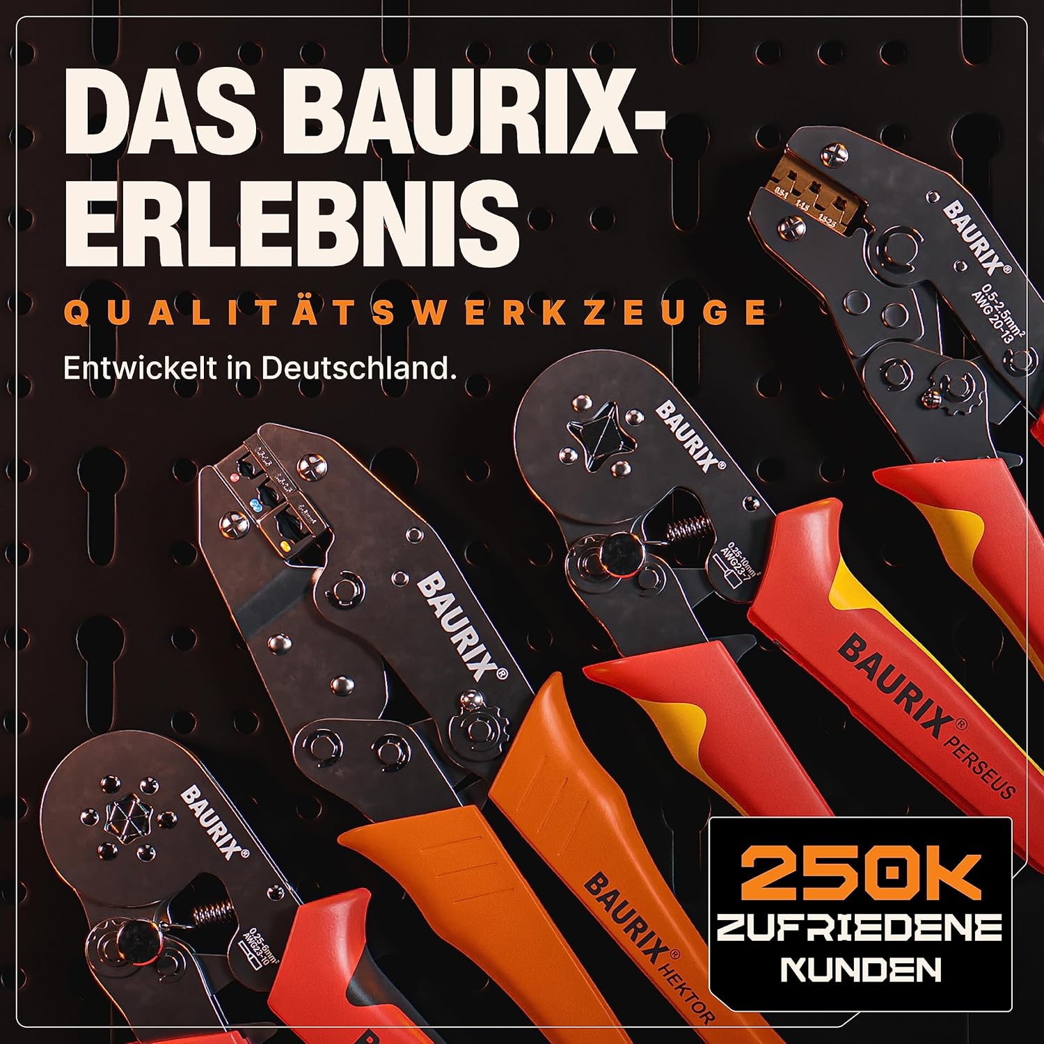 Thumbnail 6 de BAURIX Crimpzange mit 2000 Aderendhülsen Set – Ergonomische Aderendhülsenzange mit Kraftregler für 0,25–10 mm² (PERSEUS 4-Kant)