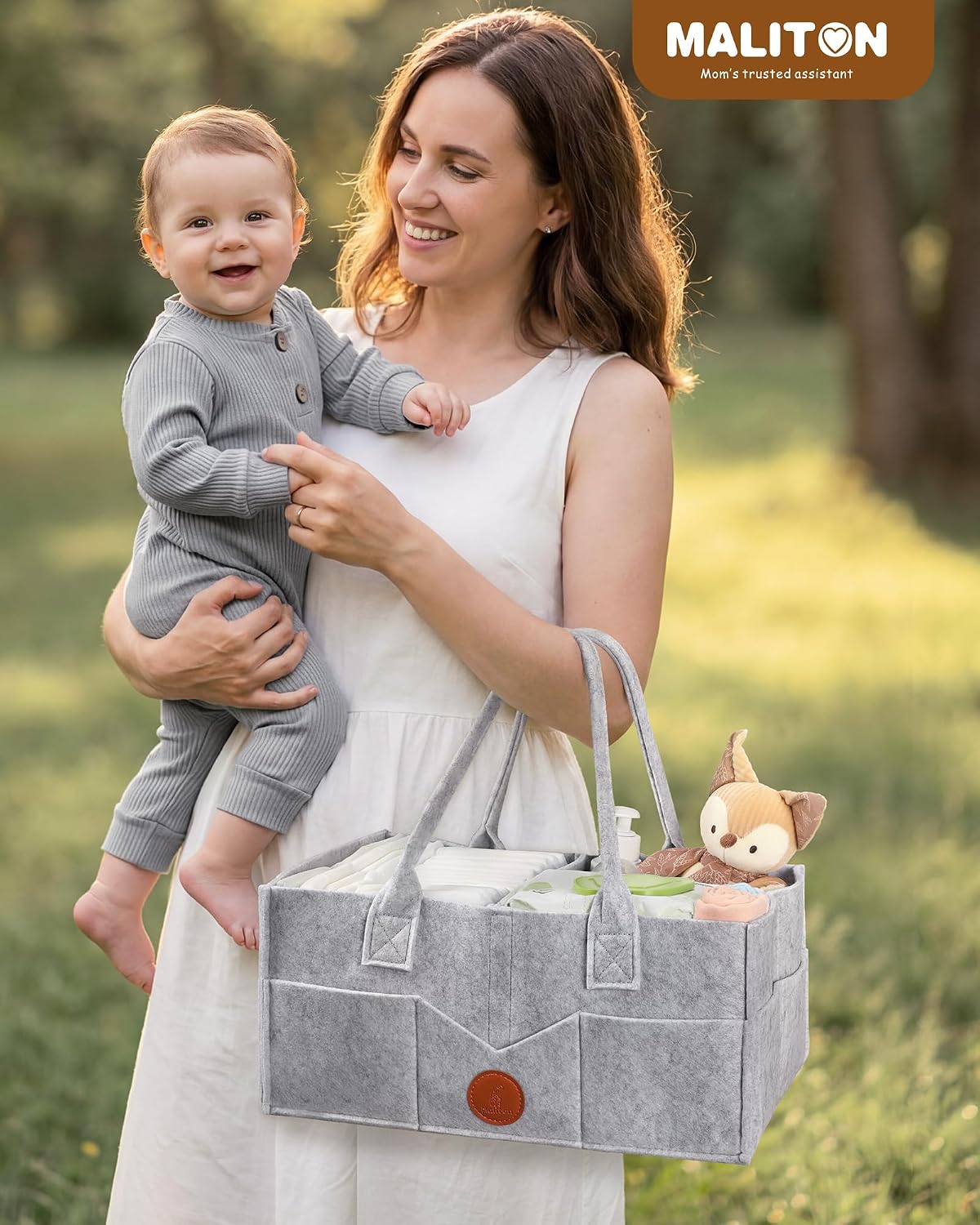 Detalle de Maliton Nappy Caddy: Newborn Essentials Organizer in Grey
