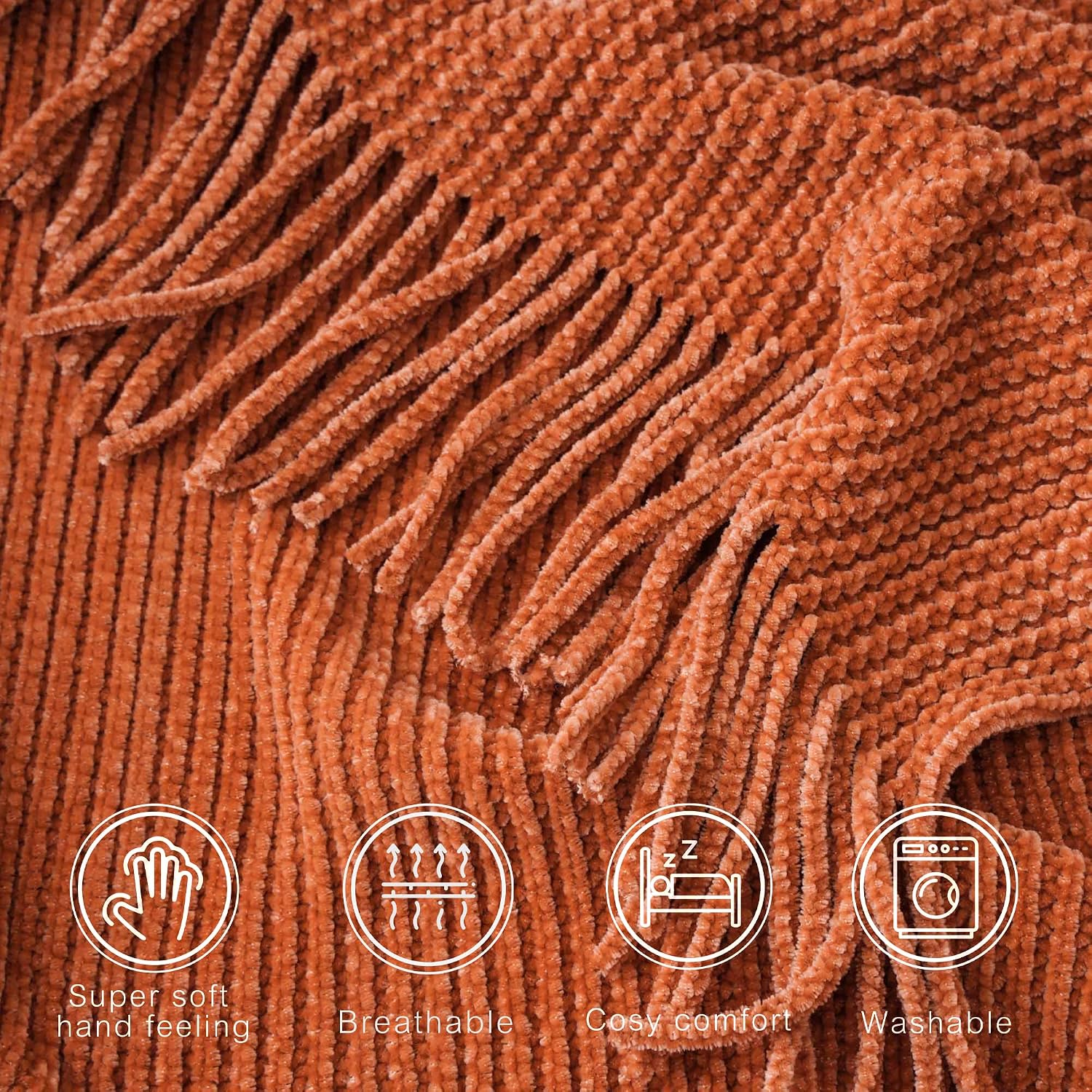 Thumbnail 5 de BATTILO HOME Rust Orange Throw Blanket 60"x80" 🛋