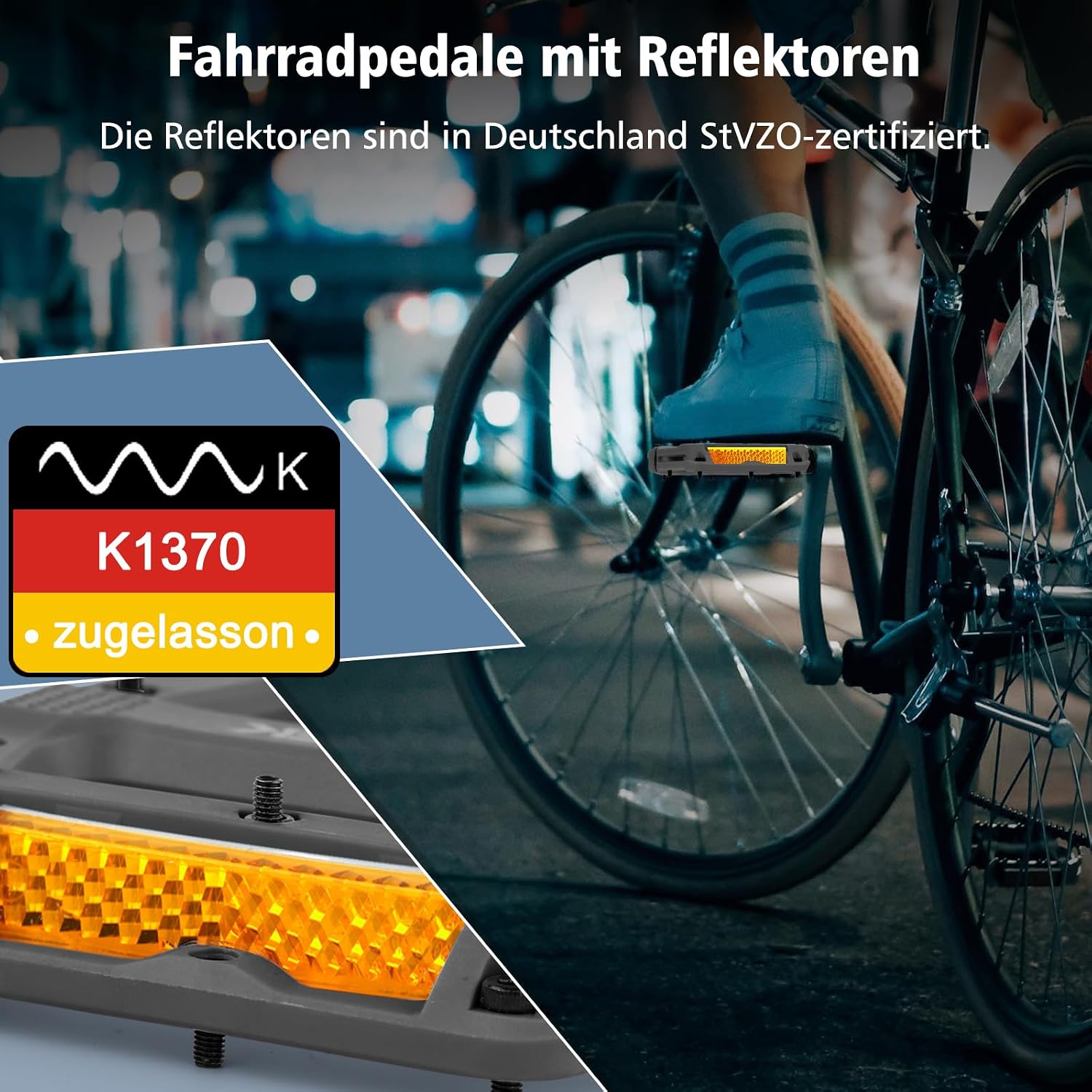 Thumbnail 1 de toptrek Fahrradpedale mit StVZO Reflektoren (Nylon-Composite Flatpedale) – 9/16 Zoll Set für MTB, Trekking & E-Bike