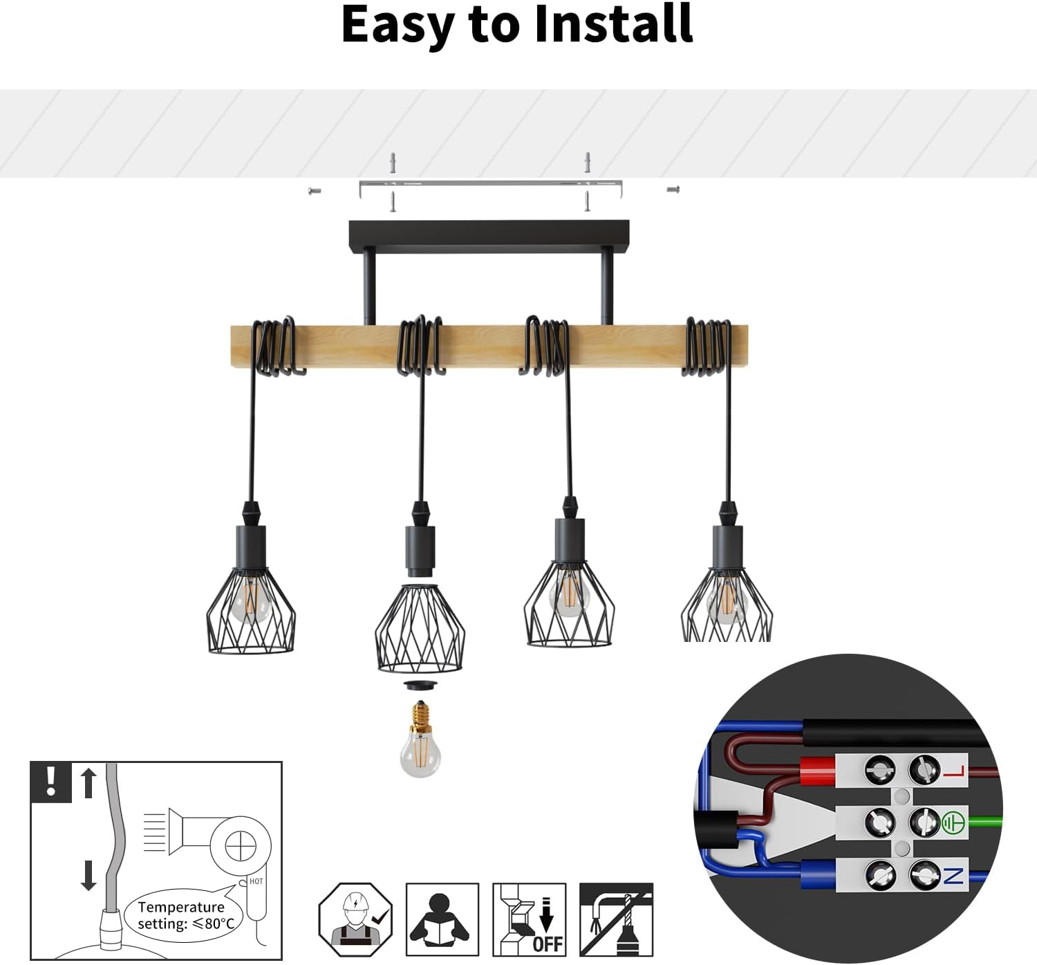 Detalle 1 de LVWIT Esstischlampe Hängend mit 4 Lampen