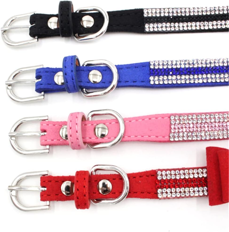 Detalle 2 de Bowtie Diamante Dog Collar – Pink Adjustable Velvet Velvet Diamond Collar for Small to Large Dogs