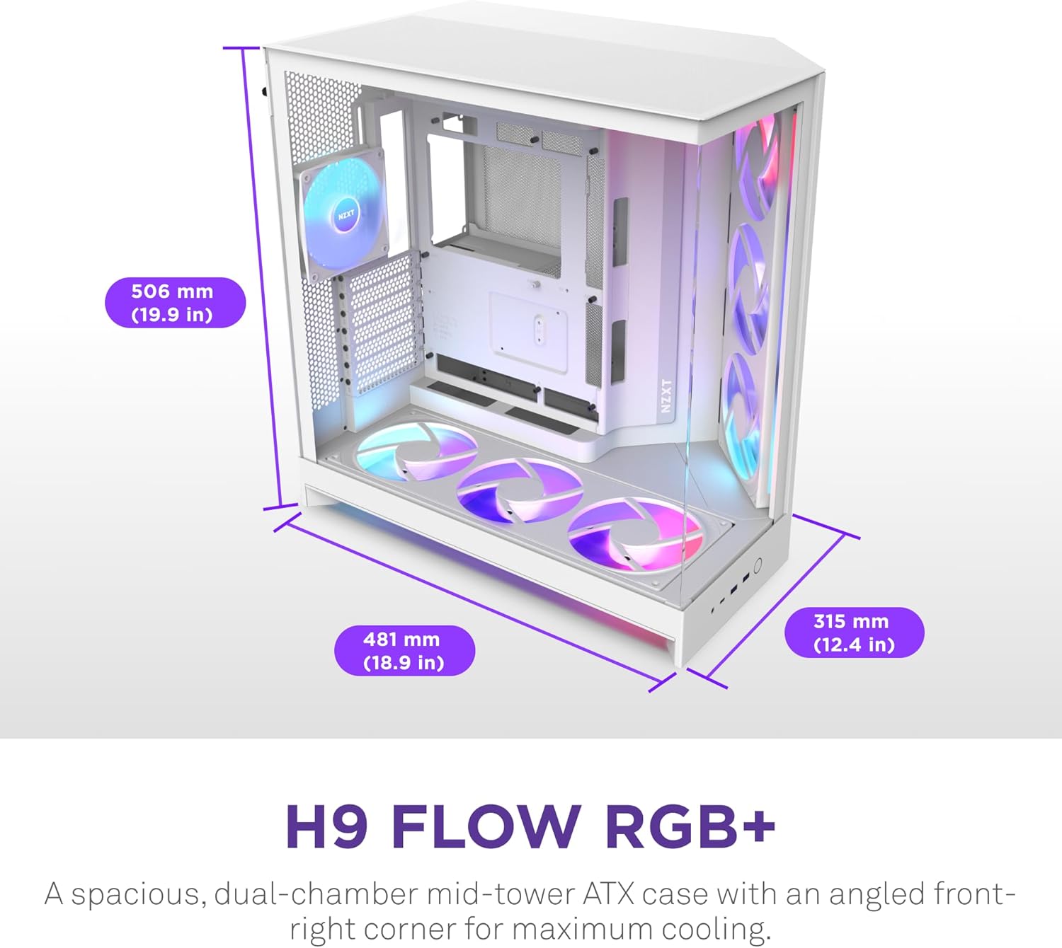 Thumbnail 2 de NZXT H9 Flow RGB+ ATX case with 7 RGB fans