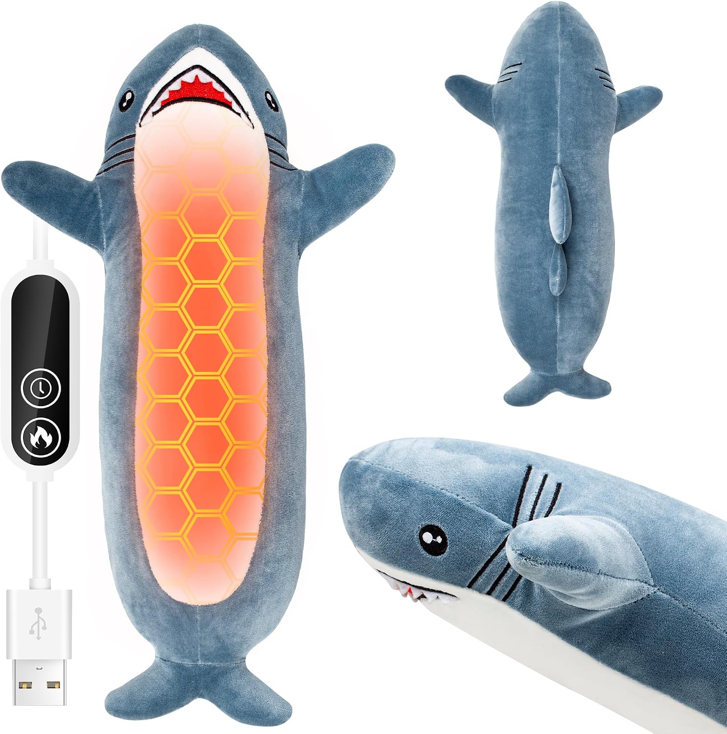 Detalle de HOTHUGZ X10 Shark Plush USB Heating Pad, 3 Heat Levels & Timer